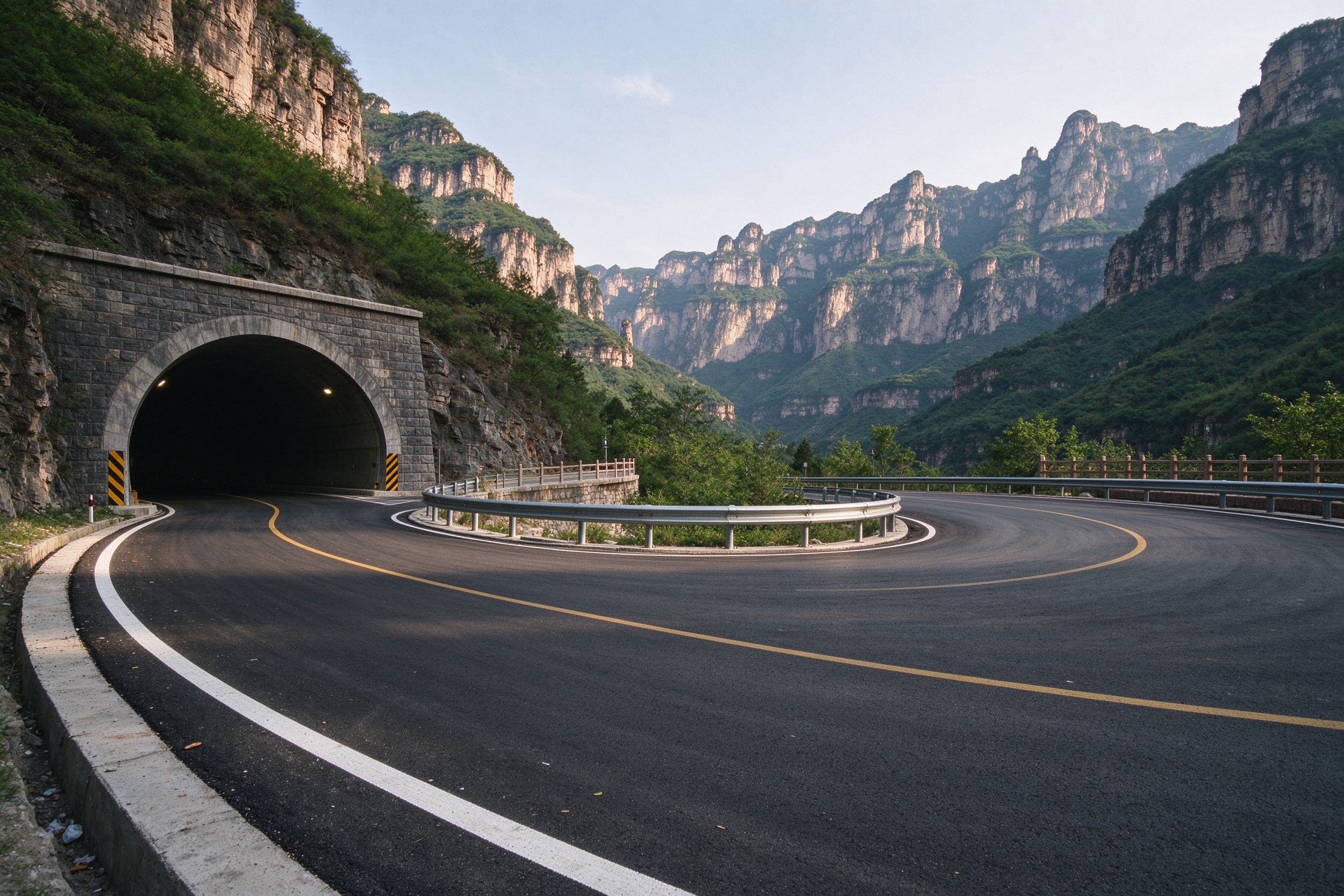 修武云台山旅游公路与隧道口，太行山峡谷